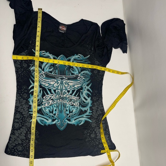 HARLEY-DAVIDSON womens rhinestone top size 1XL Lon belll sleeves - Picture 6 of 7